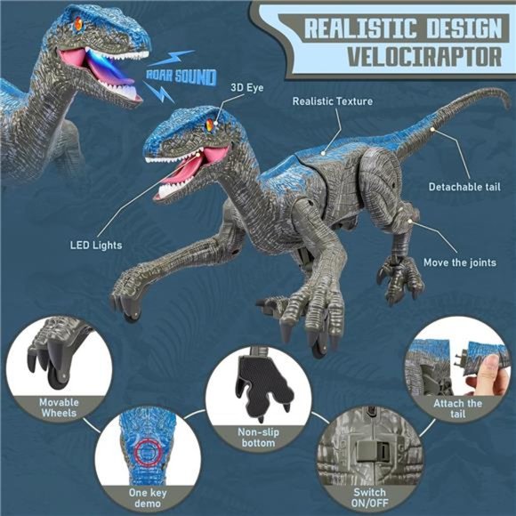 Remote Control Dinosaur for Kids,2.4G Electronic RCToys Velociraptor with 3D Eye - Picture 3 of 6